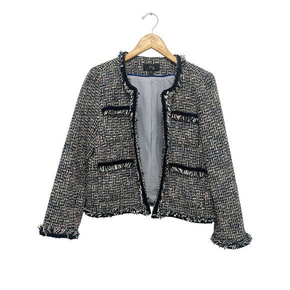 J. Crew Lady Metallic Tweed Jacket Blazer Black Rainbow Multi Fringe Women’s 8 - Picture 10 of 15